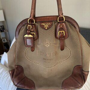Prada Jacquard Logo Canvas Tote